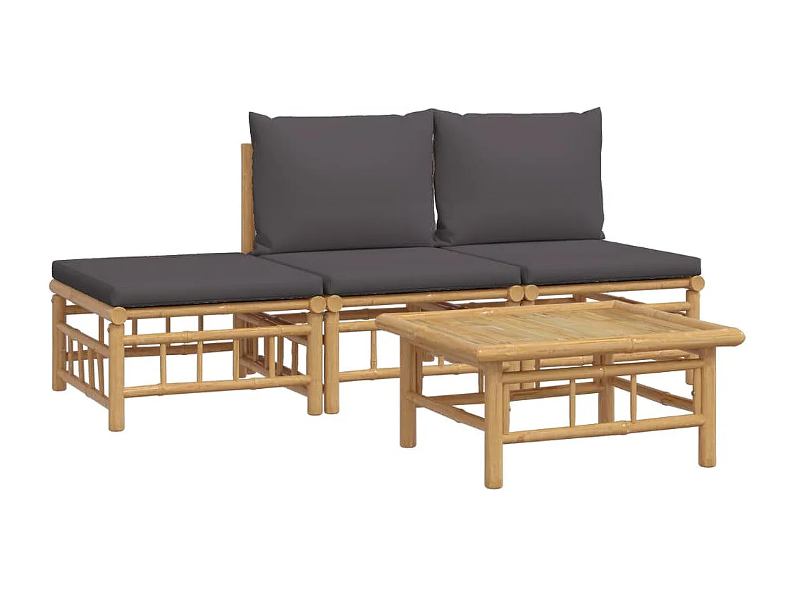 Salon de jardin 4 pcs avec coussins gris foncé bambou BE40449