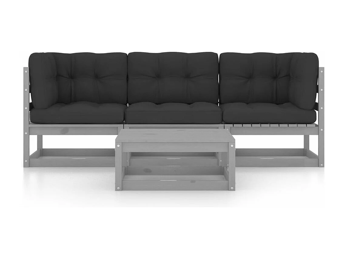 Salon de jardin 4 pcs avec coussins Bois de pin massif BE84129