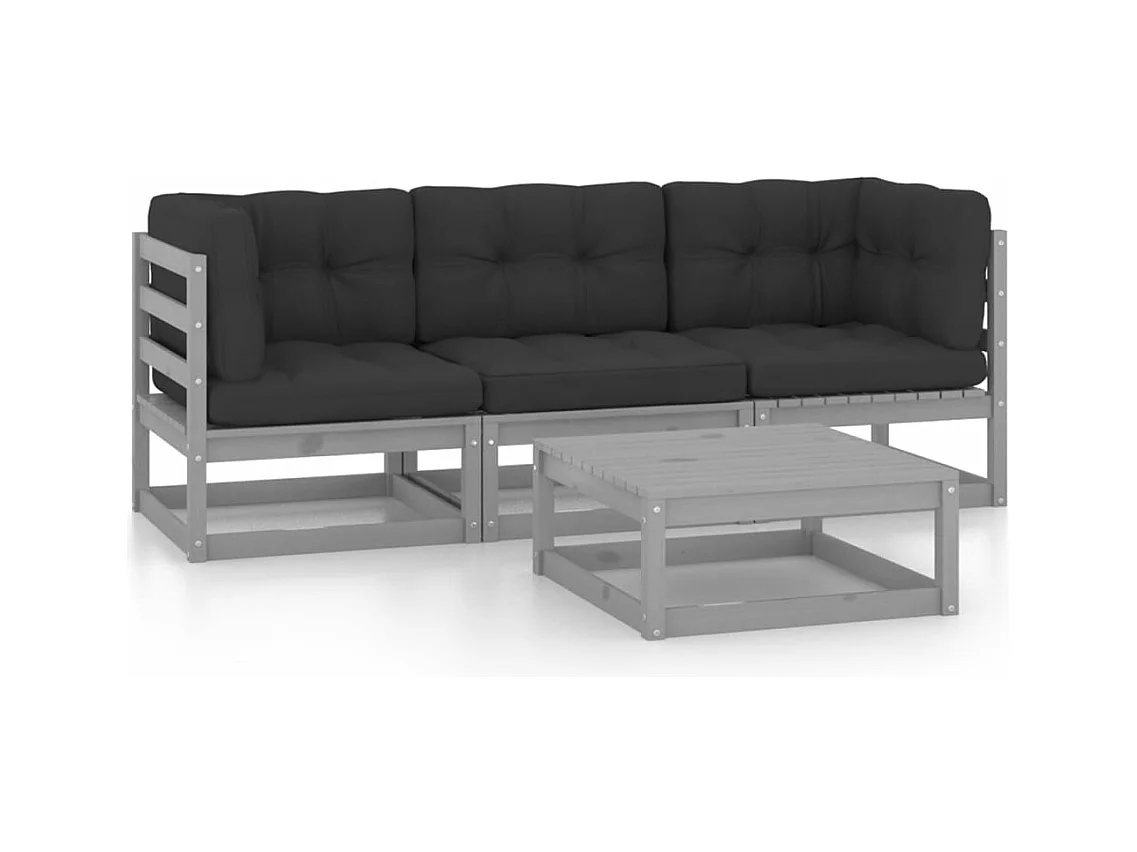 Salon de jardin 4 pcs avec coussins Bois de pin massif BE84129