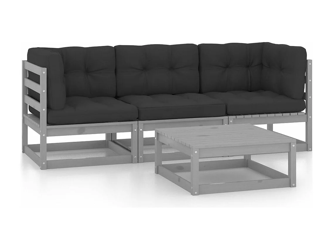 4-tlg. Garten-Sitzgruppe: Sofa + Tisch | Garten-Lounge-Set mit Kissen Kiefer Massivholz -GKD353943