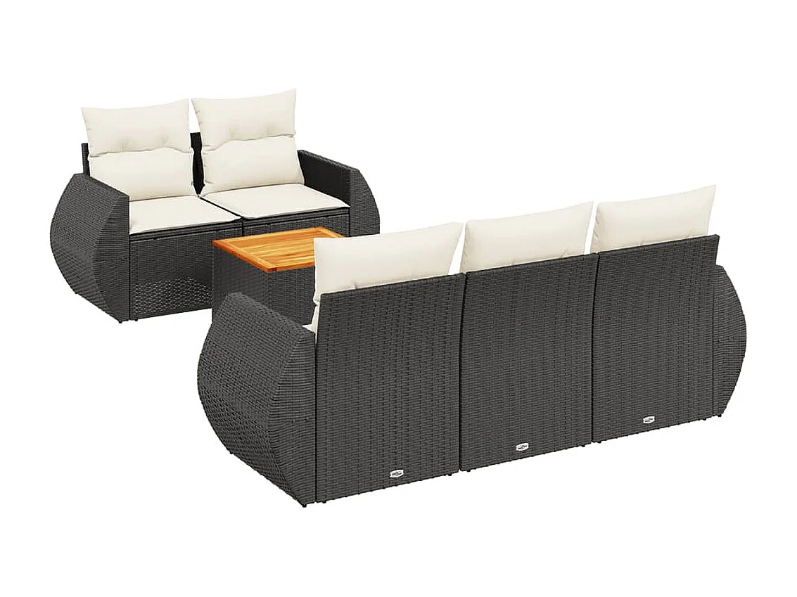 6-tlg. Garten-Sofagarnitur,Gartenmöbel-Set mit Kissen Schwarz Poly Rattan -gkd399136