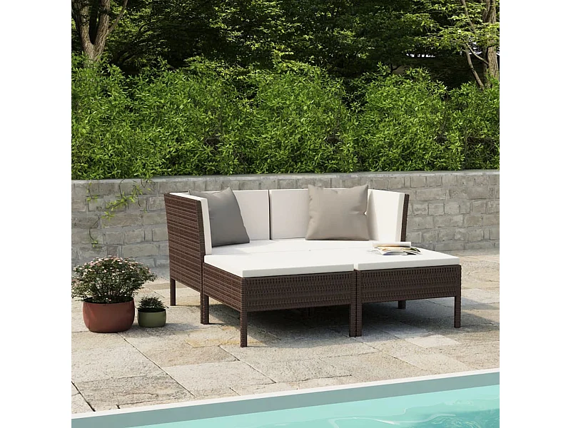 Salon de jardin 4 pcs avec coussins Résine tressée Marron BE11128