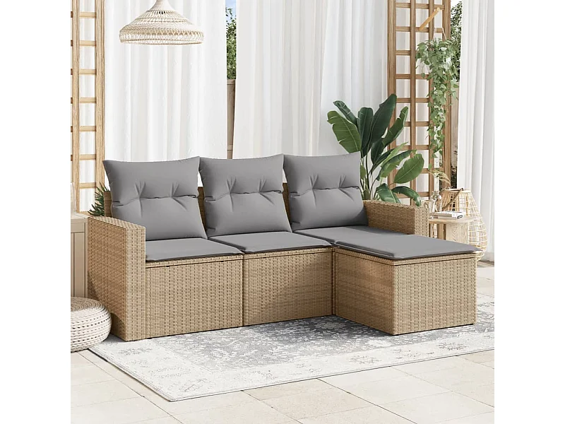 4-tlg. Garten-Sofagarnitur,Gartenmöbel-Set mit Kissen Beige Poly Rattan -gkd623282