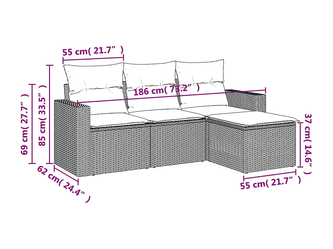 4-delige Loungeset met kussens poly rattan beige NL52791