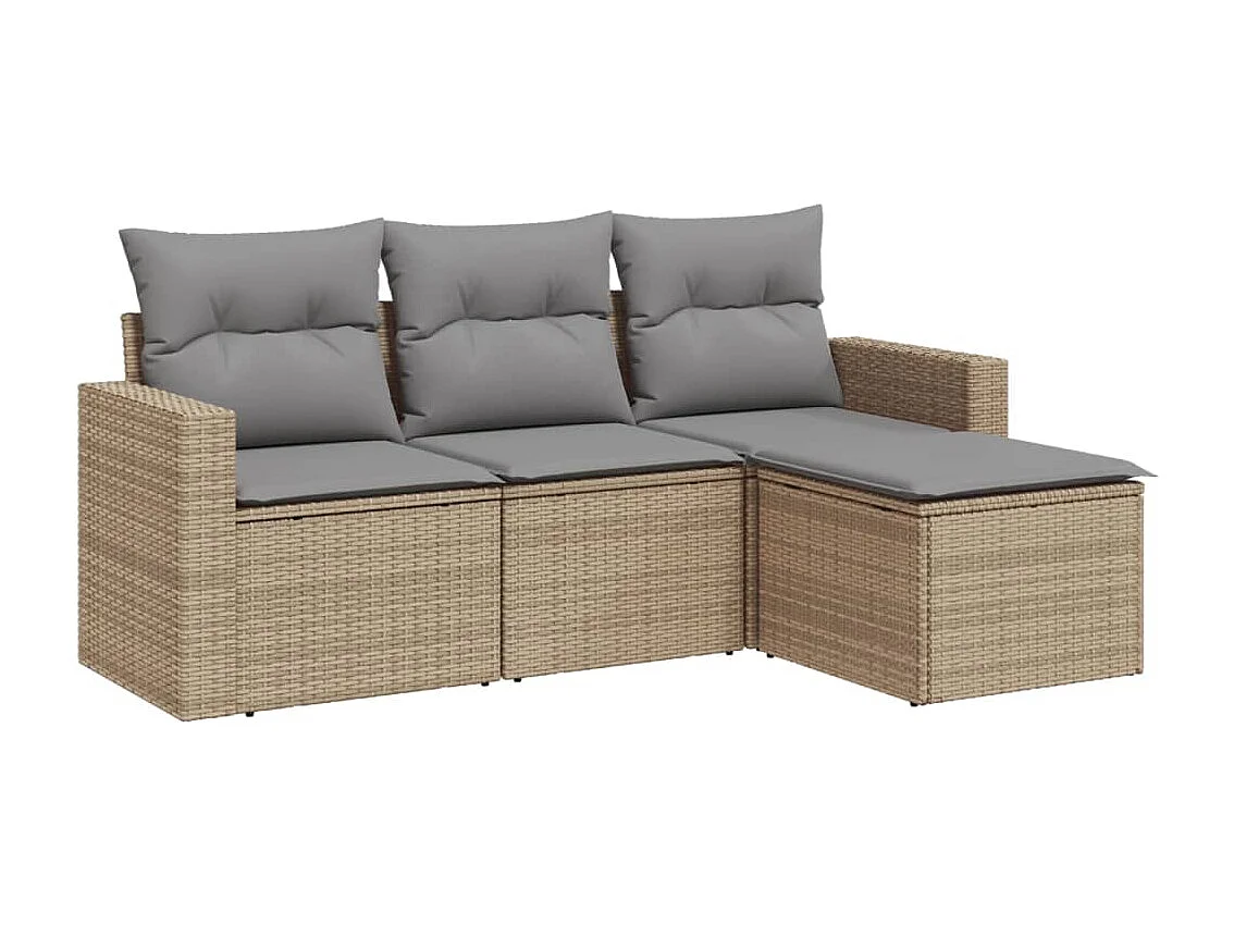 4-delige Loungeset met kussens poly rattan beige NL52791