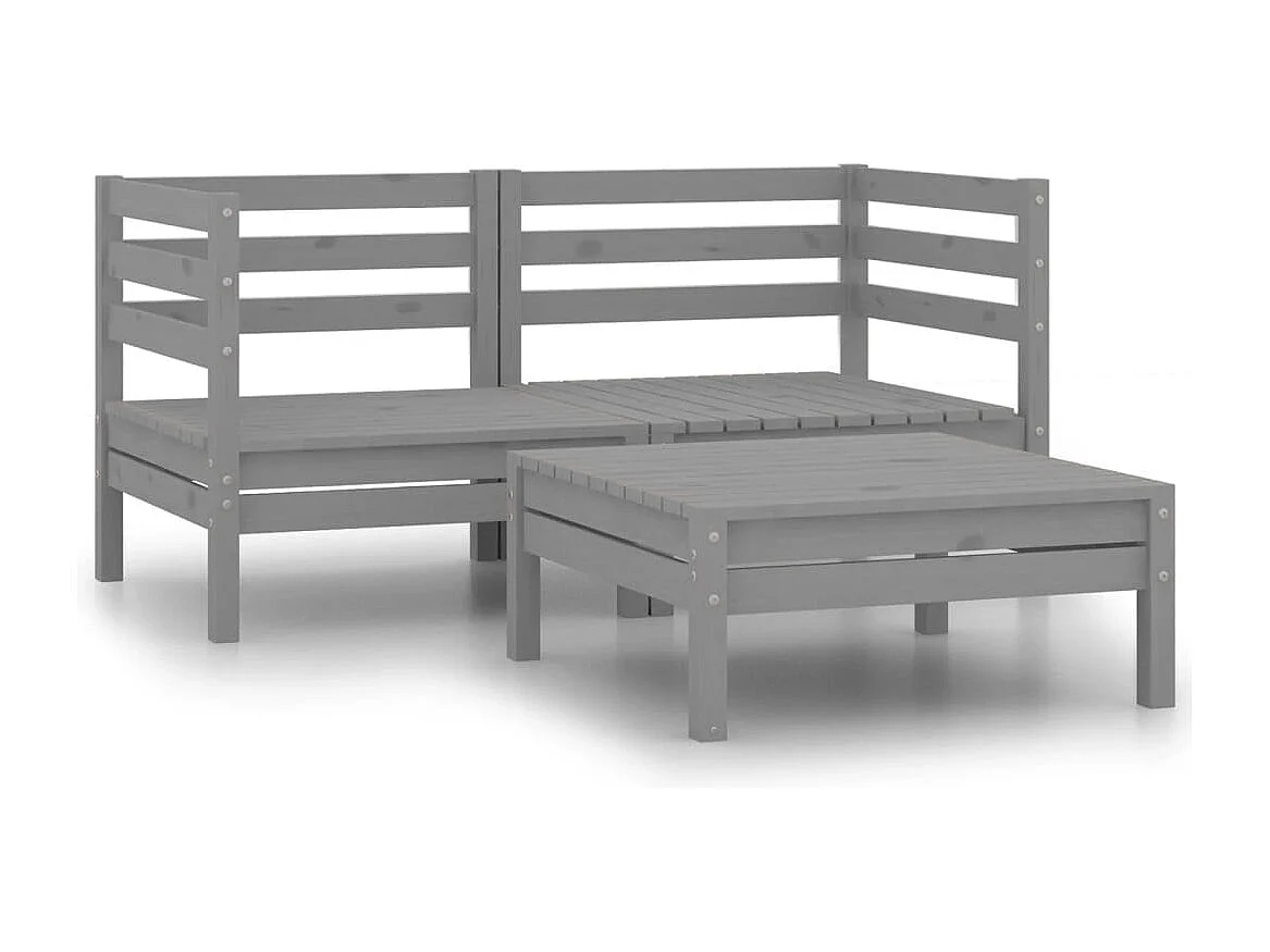 Salon de jardin 3 pcs Gris Bois de pin massif BE87318