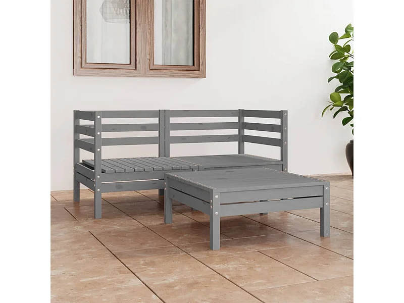Salon de jardin 3 pcs Gris Bois de pin massif BE87318
