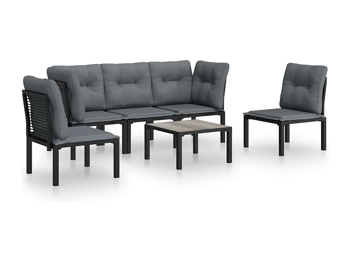 6-tlg. Garten-Sitzgruppe: Sofa + Tisch | Garten-Lounge-Set Schwarz und Grau Poly Rattan -GKD465997