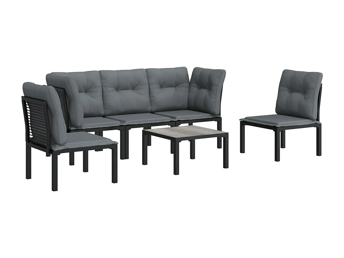 Salon de jardin 6 pcs noir et gris résine tressée BE11716