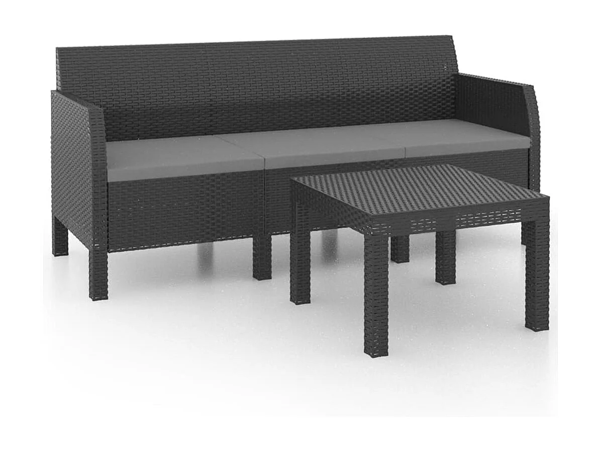 Salon de jardin 2 pcs avec coussins PP Rotin Anthracite BE48389