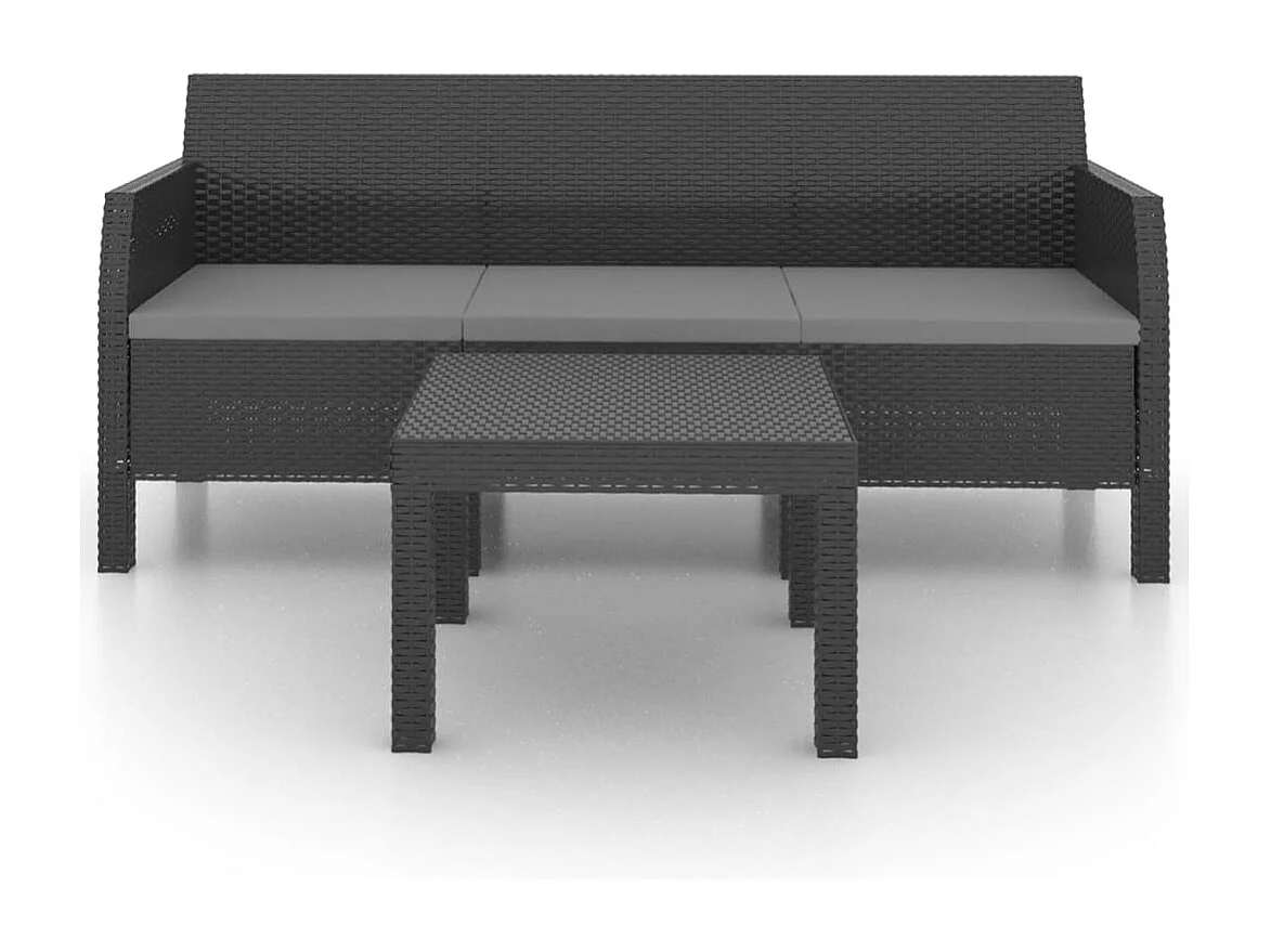 Salon de jardin 2 pcs avec coussins PP Rotin Anthracite BE48389