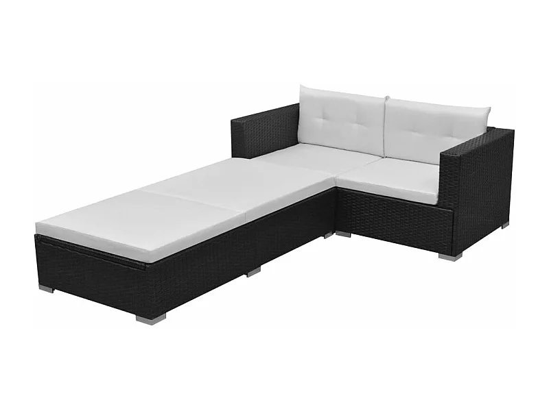 3-delige Loungeset met kussens poly rattan zwart NL68046