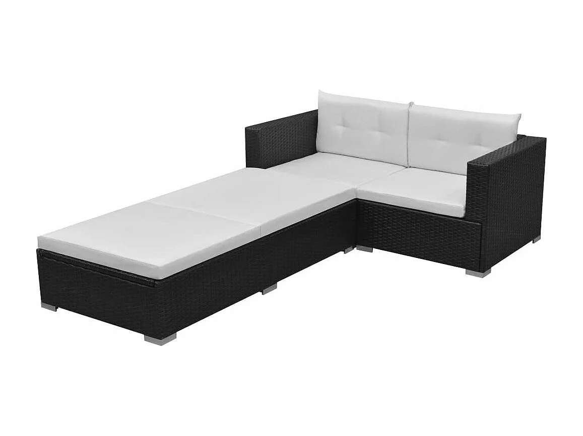 Salon de jardin 3 pcs avec coussins Résine tressée Noir BE24999