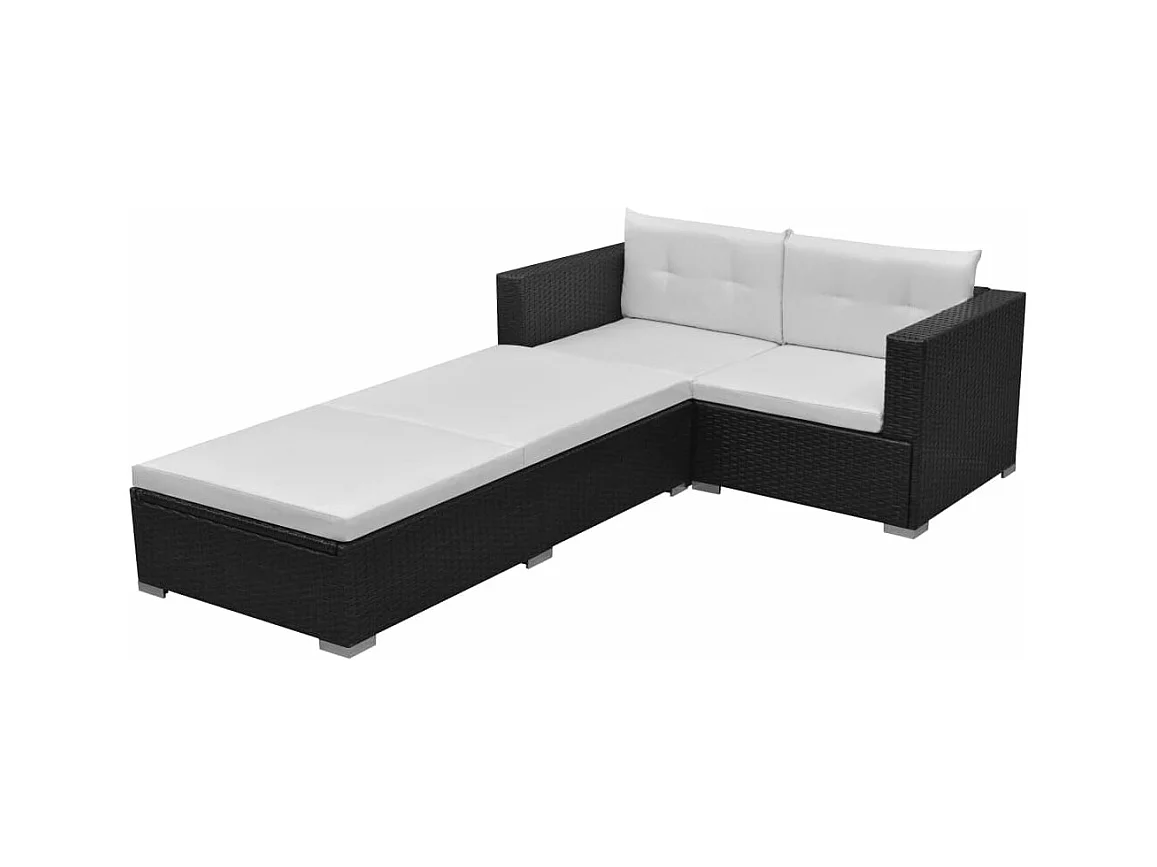 Salon de jardin 3 pcs avec coussins Résine tressée Noir BE24999