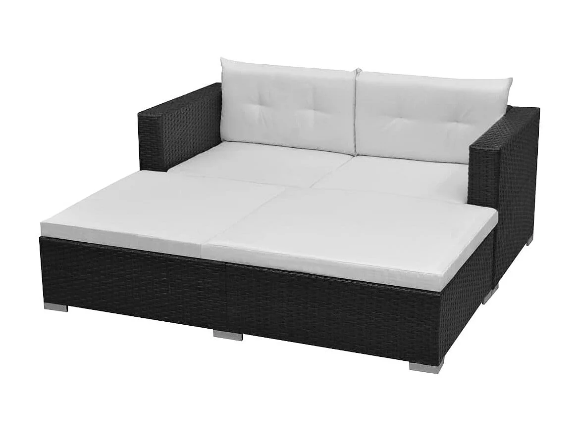 Salon de jardin 3 pcs avec coussins Résine tressée Noir BE24999