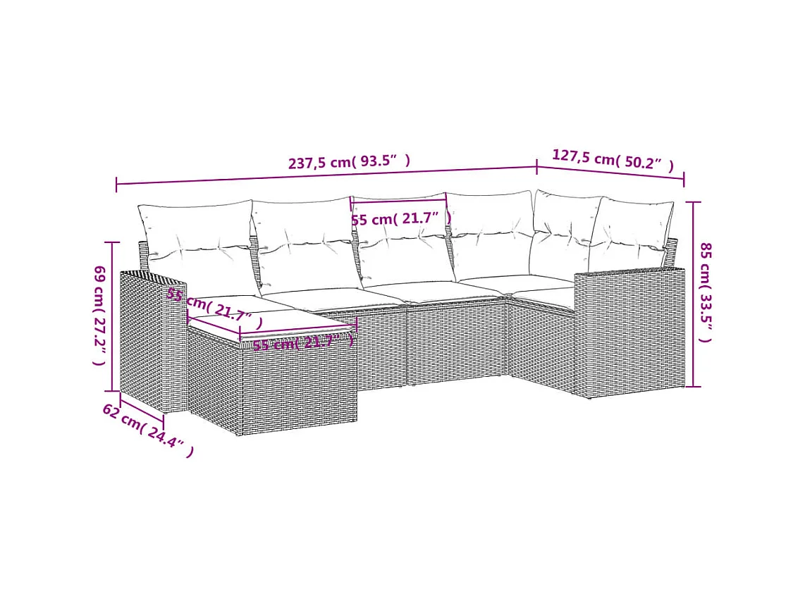 6-tlg. Garten-Sofagarnitur,Gartenmöbel-Set mit Kissen Schwarz Poly Rattan -gkd883990
