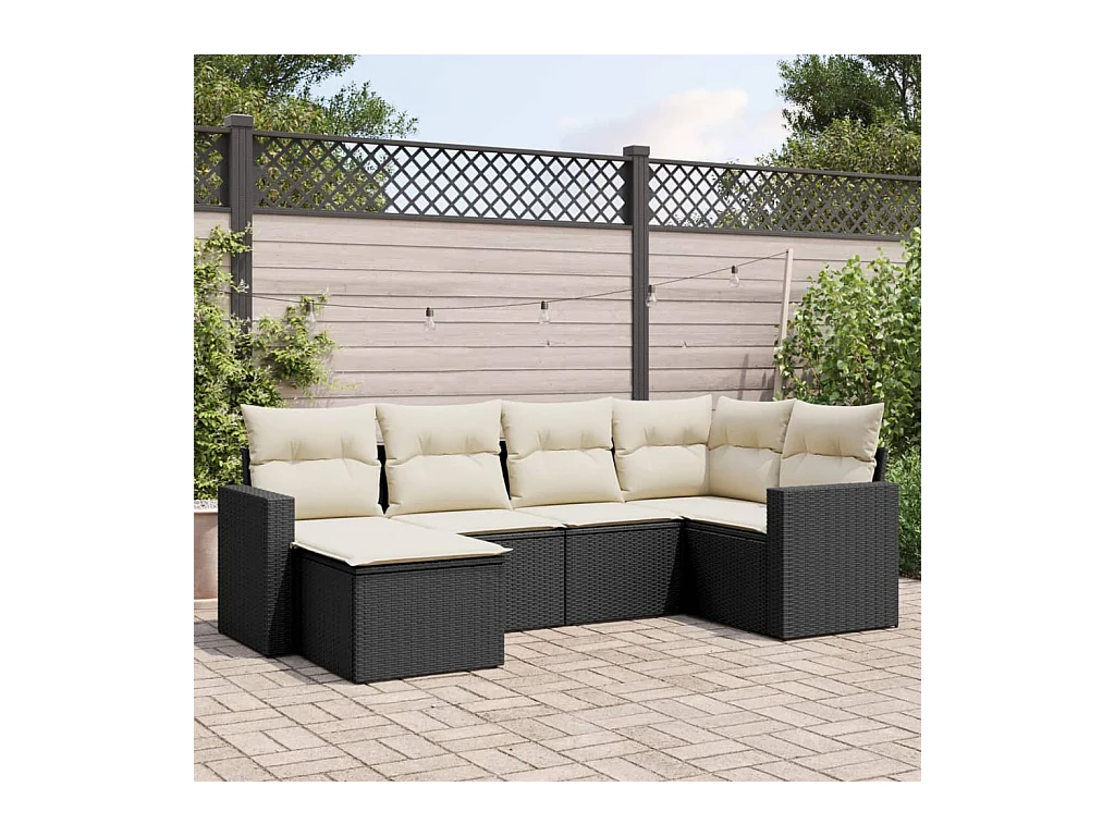 6-tlg. Garten-Sofagarnitur,Gartenmöbel-Set mit Kissen Schwarz Poly Rattan -gkd883990