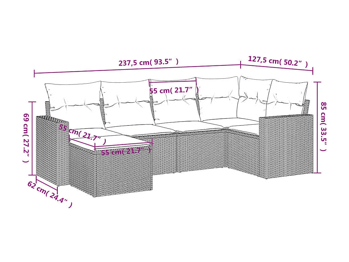 6-tlg. Garten-Sofagarnitur,Gartenmöbel-Set mit Kissen Schwarz Poly Rattan -gkd883990