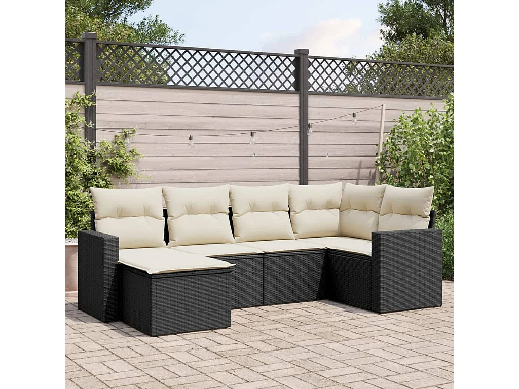 6-tlg. Garten-Sofagarnitur,Gartenmöbel-Set mit Kissen Schwarz Poly Rattan -gkd883990