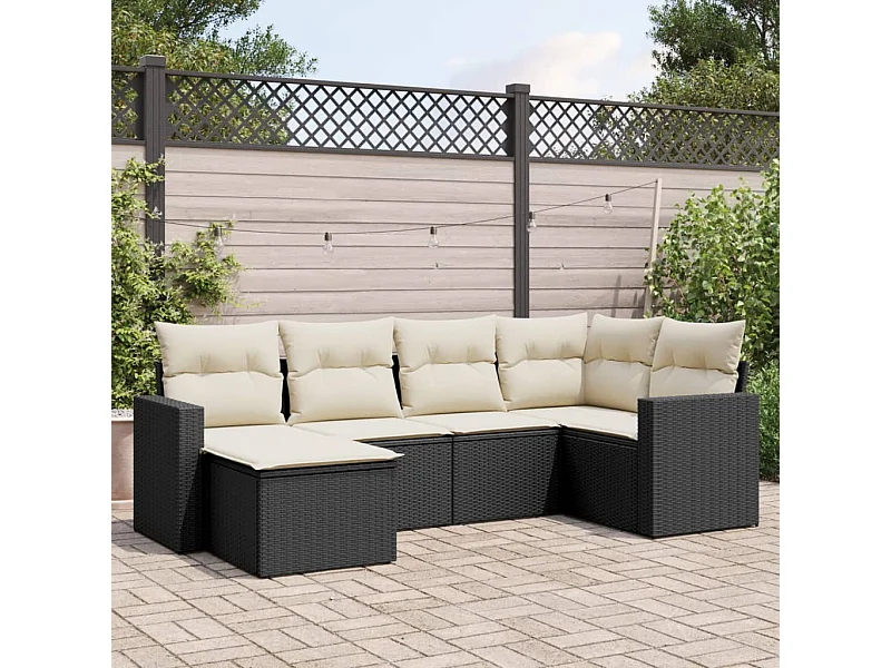 6-tlg. Garten-Sofagarnitur,Gartenmöbel-Set mit Kissen Schwarz Poly Rattan -gkd883990