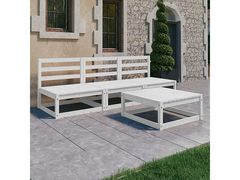 4 pcs conjunto lounge de jardim pinho maciço branco PT57965