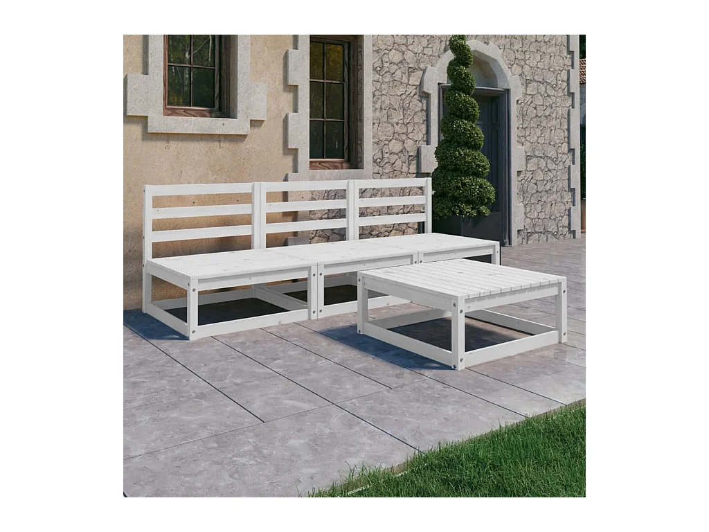 Salon de jardin 4 pcs Blanc Bois de pin massif BE46453