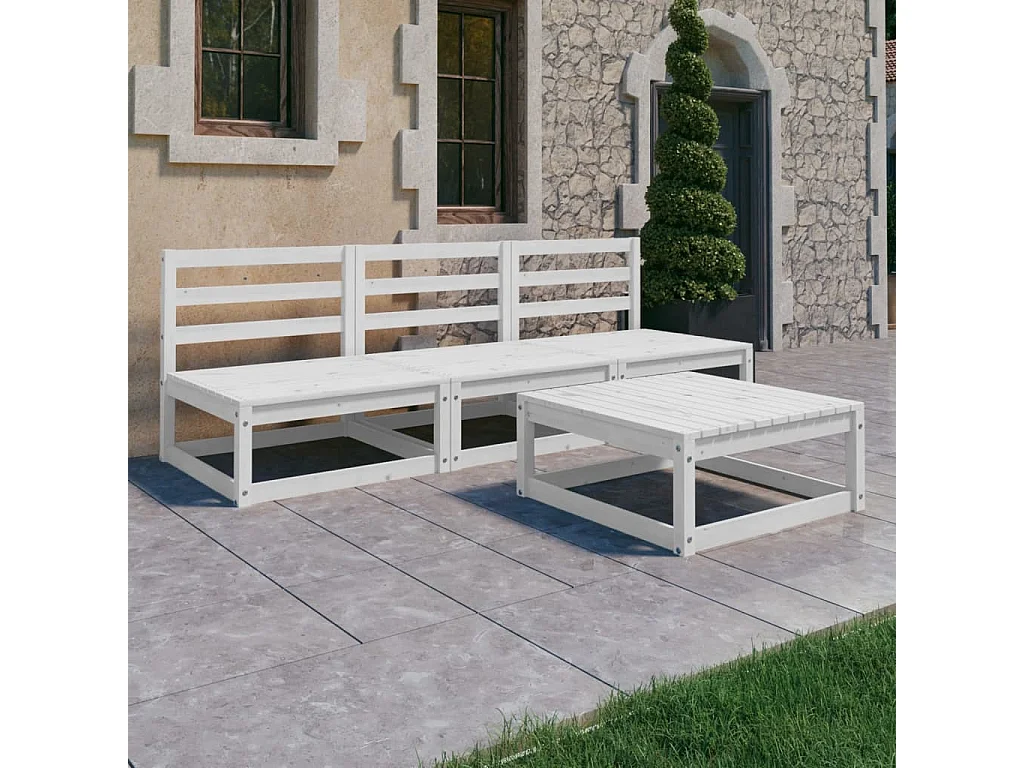 Salon de jardin 4 pcs Blanc Bois de pin massif BE46453