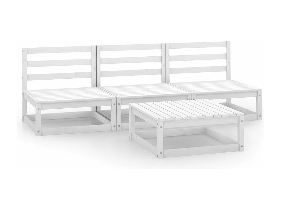 Salon de jardin 4 pcs Blanc Bois de pin massif BE46453