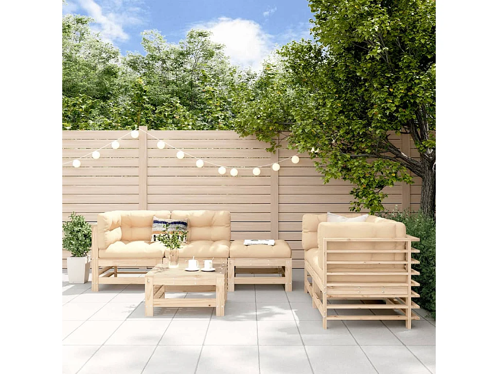 6-tlg. Garten-Sitzgruppe: Sofa + Tisch | Garten-Lounge-Set Massivholz Kiefer -GKD944705