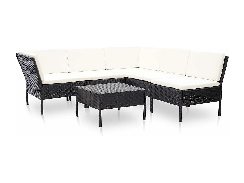 6 pcs conjunto lounge de jardim c/ almofadões vime PE preto PT26329
