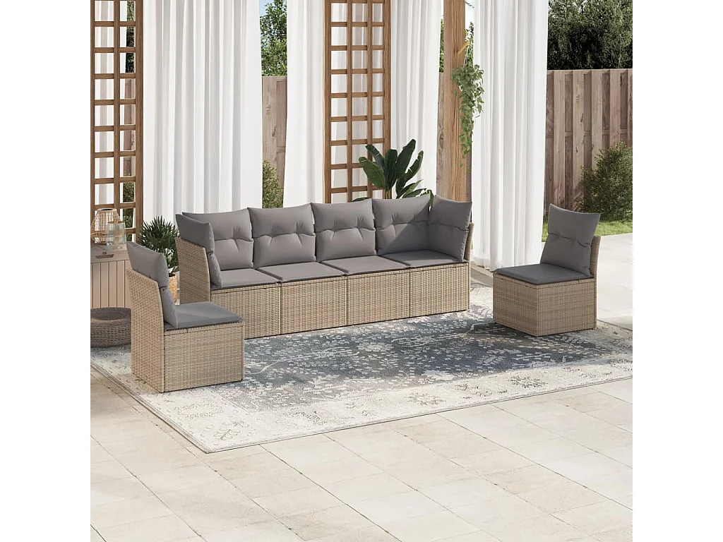 6-tlg. Garten-Sofagarnitur,Gartenmöbel-Set mit Kissen Beige Poly Rattan -gkd757252