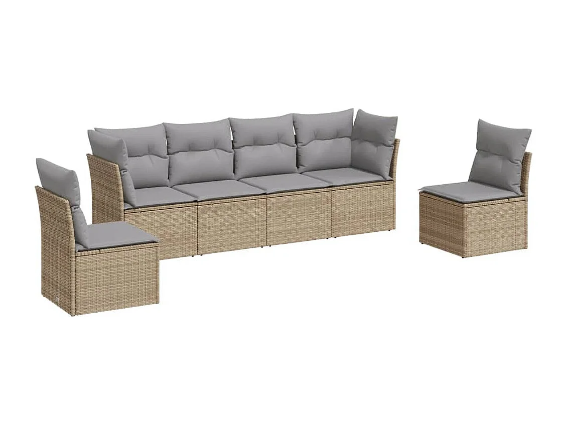 6-tlg. Garten-Sofagarnitur,Gartenmöbel-Set mit Kissen Beige Poly Rattan -gkd757252
