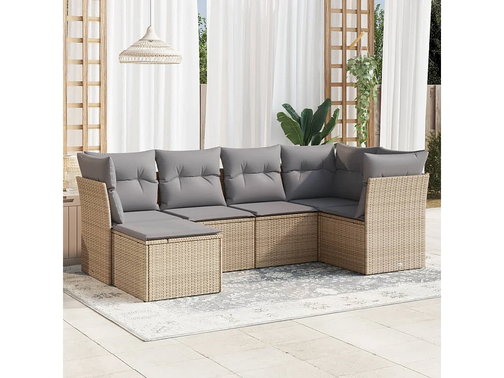 6-tlg. Garten-Sofagarnitur,Gartenmöbel-Set mit Kissen Beige Poly Rattan -gkd232907