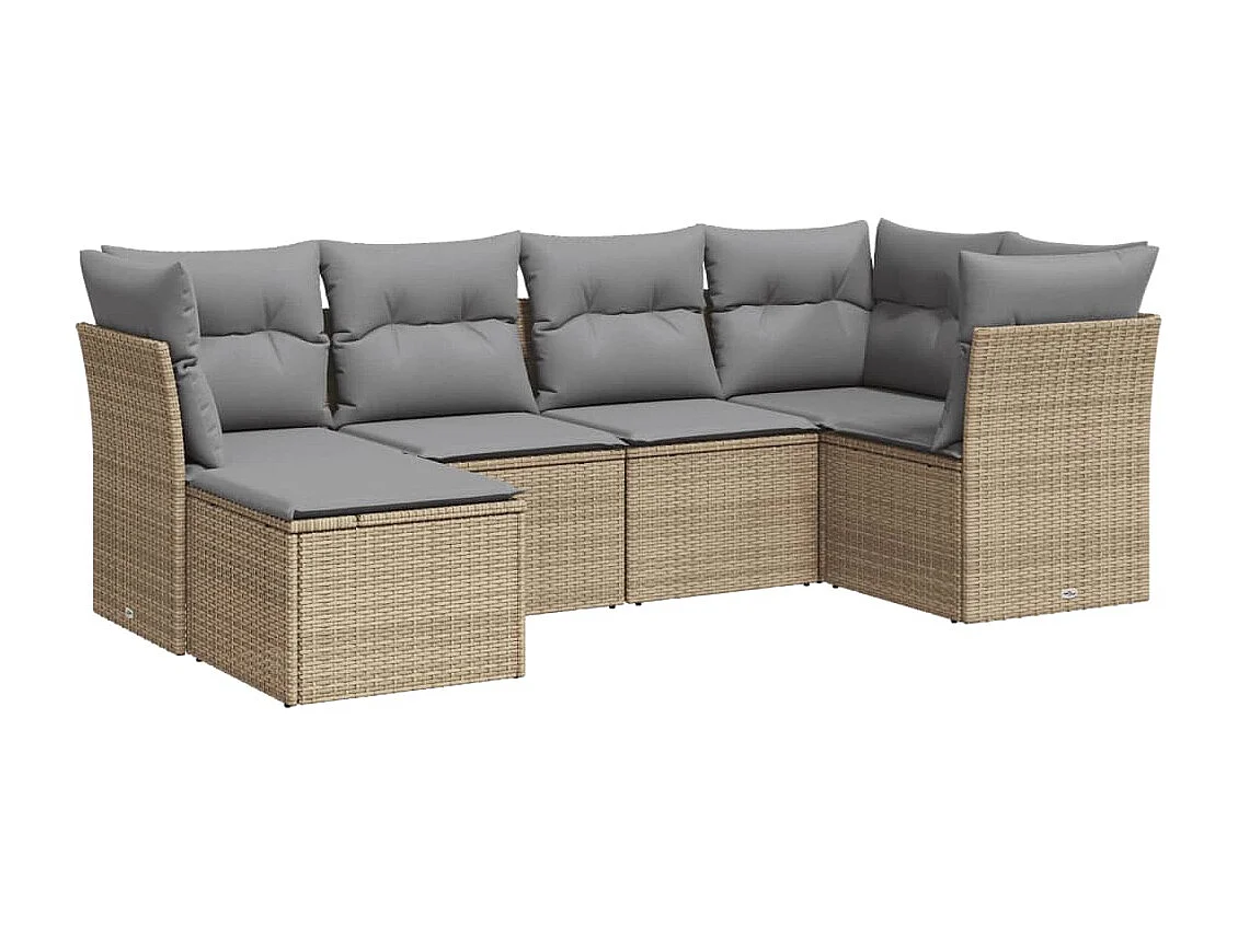 6-tlg. Garten-Sofagarnitur,Gartenmöbel-Set mit Kissen Beige Poly Rattan -gkd232907