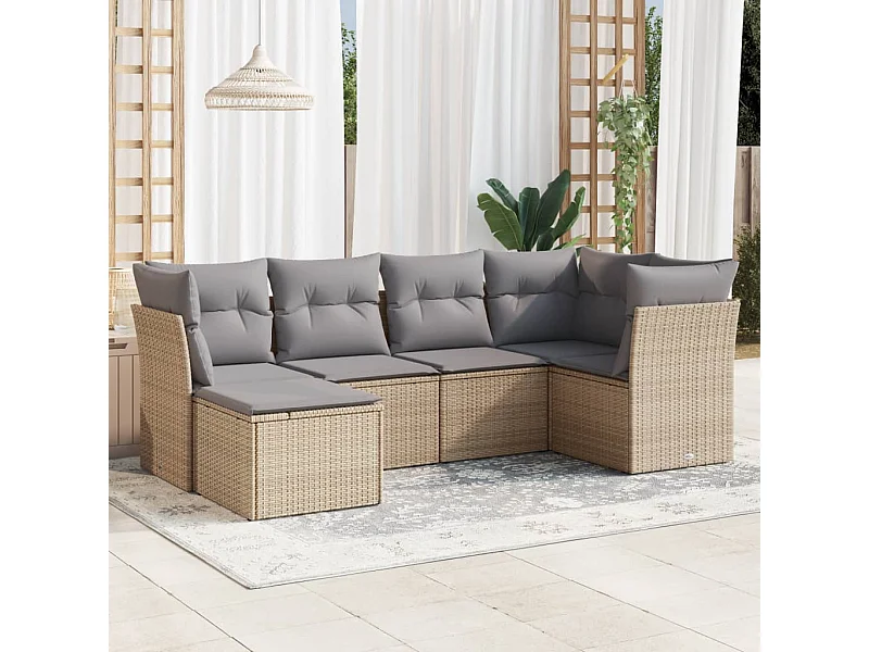 6-tlg. Garten-Sofagarnitur,Gartenmöbel-Set mit Kissen Beige Poly Rattan -gkd232907