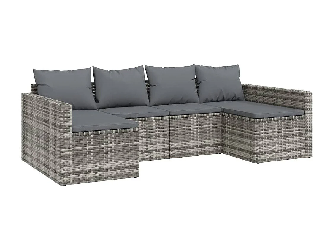 2-tlg. Garten-Sitzgruppe: Sofa + Tisch | Garten-Lounge-Set mit Kissen Grau Poly Rattan -GKD337007