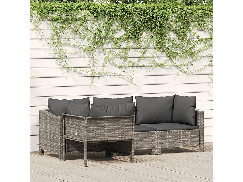 4-tlg. Garten-Sitzgruppe | Garten-Lounge-Set mit Kissen Grau Poly Rattan -GKD124599