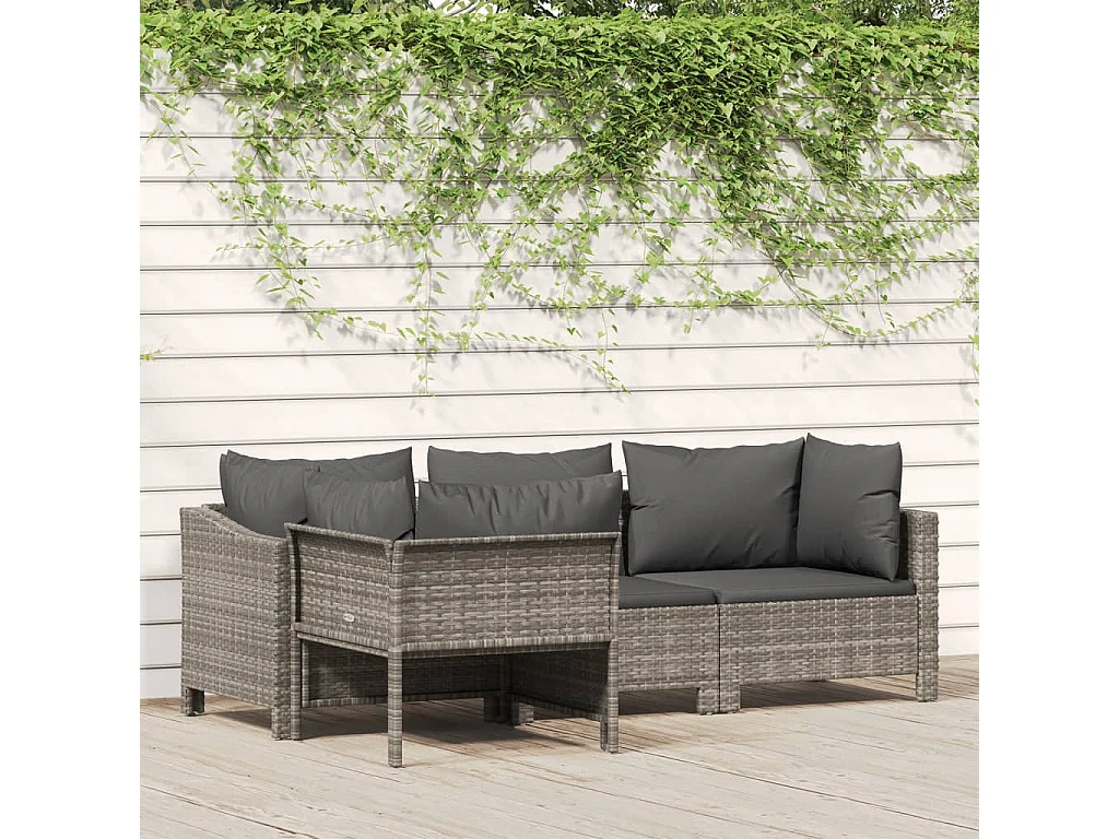 4-tlg. Garten-Sitzgruppe | Garten-Lounge-Set mit Kissen Grau Poly Rattan -GKD124599
