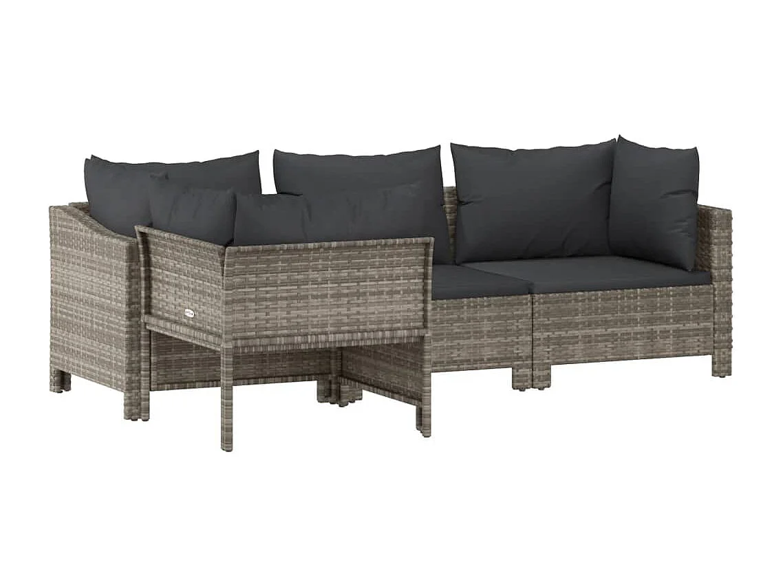 Salon de jardin 4 pcs avec coussins Gris Résine tressée BE99238