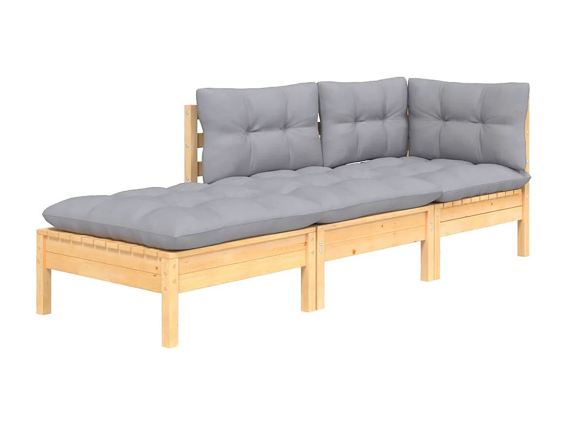 Salon de jardin 3 pcs avec coussins gris Bois de pin massif BE88123