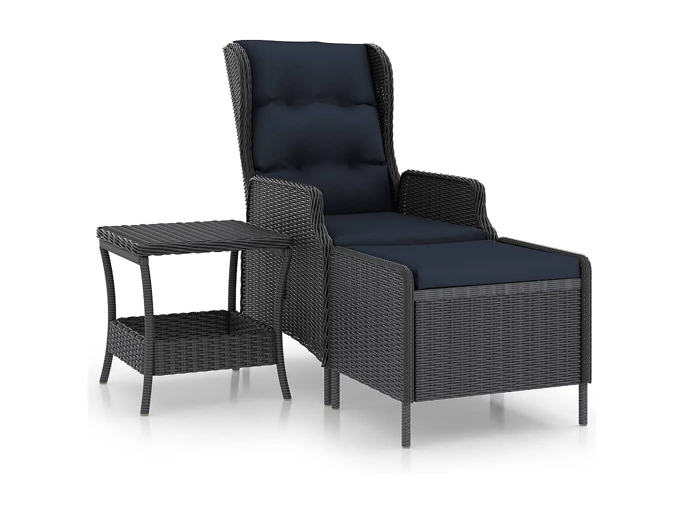 2-tlg. Garten-Sitzgruppe: Sofa + Tisch | Garten-Lounge-Set mit Auflagen Poly Rattan Dunkelgrau -GKD121078