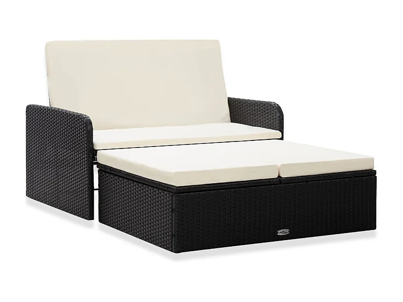2 pcs conjunto lounge de jardim c/ almofadões vime PE preto PT75405