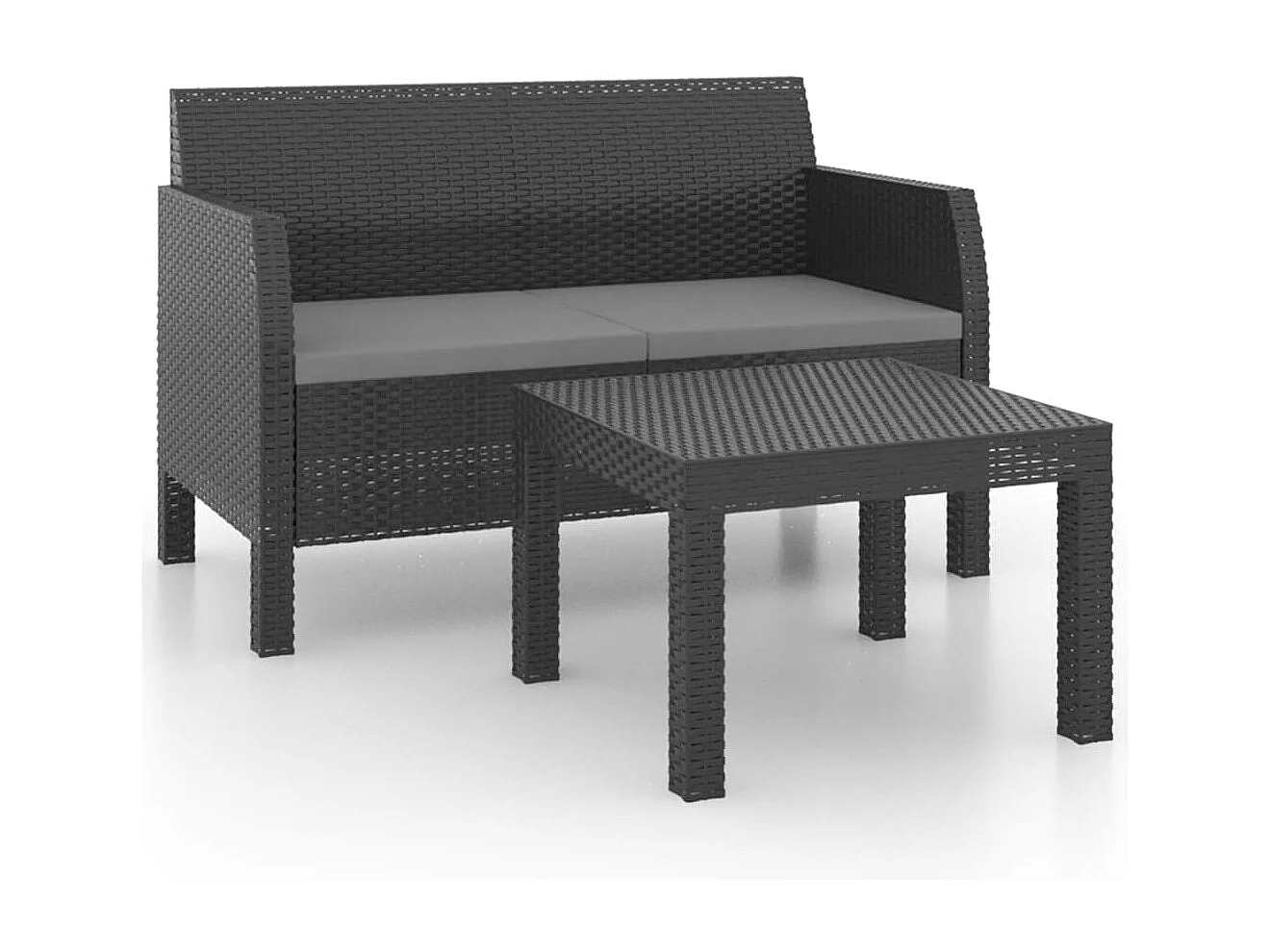 Salon de jardin 2 pcs avec coussins PP Rotin Anthracite BE84748