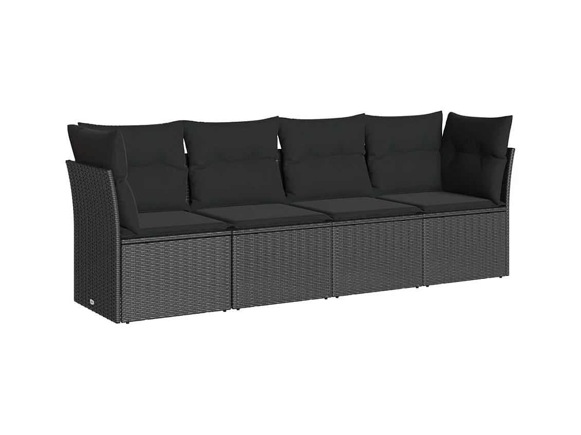 4-tlg. Garten-Sofagarnitur,Gartenmöbel-Set mit Kissen Schwarz Poly Rattan -gkd222972