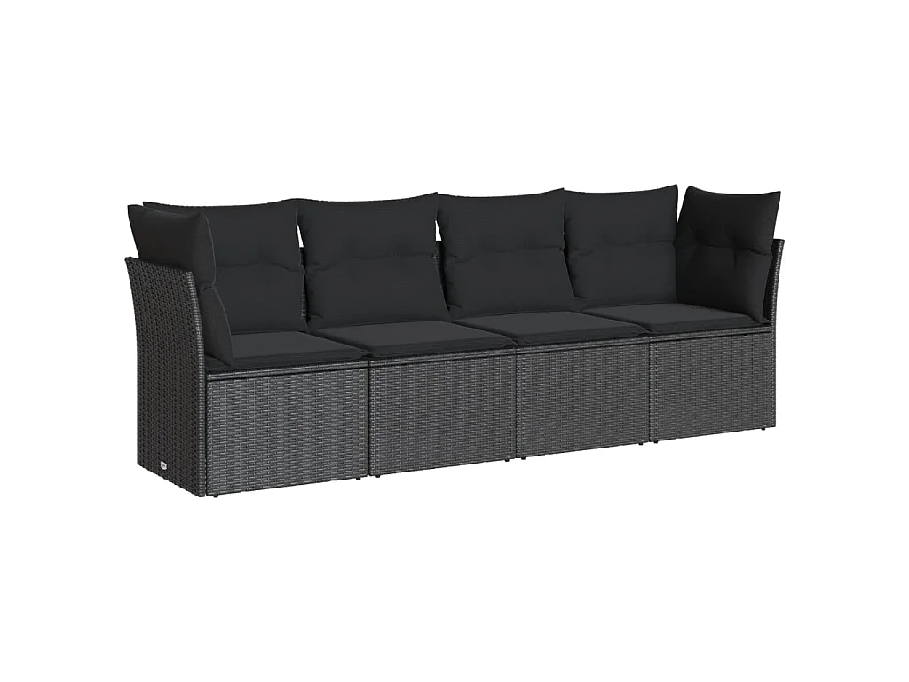4-delige Loungeset met kussens poly rattan zwart NL30220