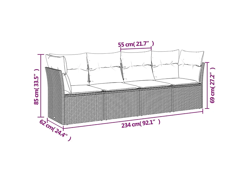 4-delige Loungeset met kussens poly rattan zwart NL30220