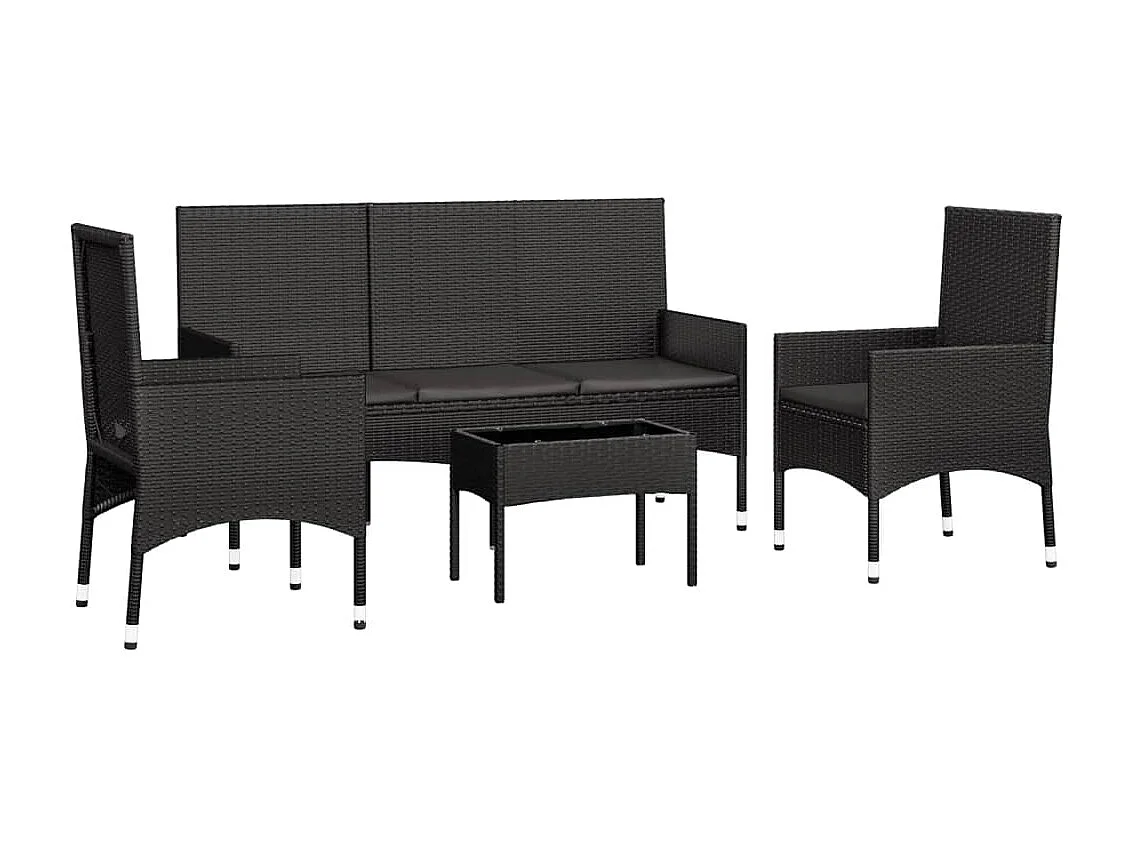 4 pcs conjunto lounge de jardim c/ almofadões vime PE preto PT83094