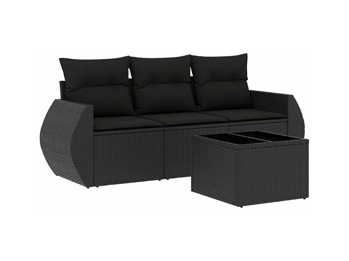 4-tlg. Garten-Sofagarnitur,Gartenmöbel-Set mit Kissen Schwarz Poly Rattan -gkd780879