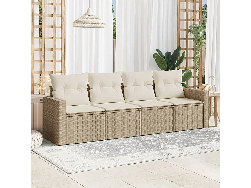 4-tlg. Garten-Sofagarnitur,Gartenmöbel-Set mit Kissen Beige Poly Rattan -gkd507507