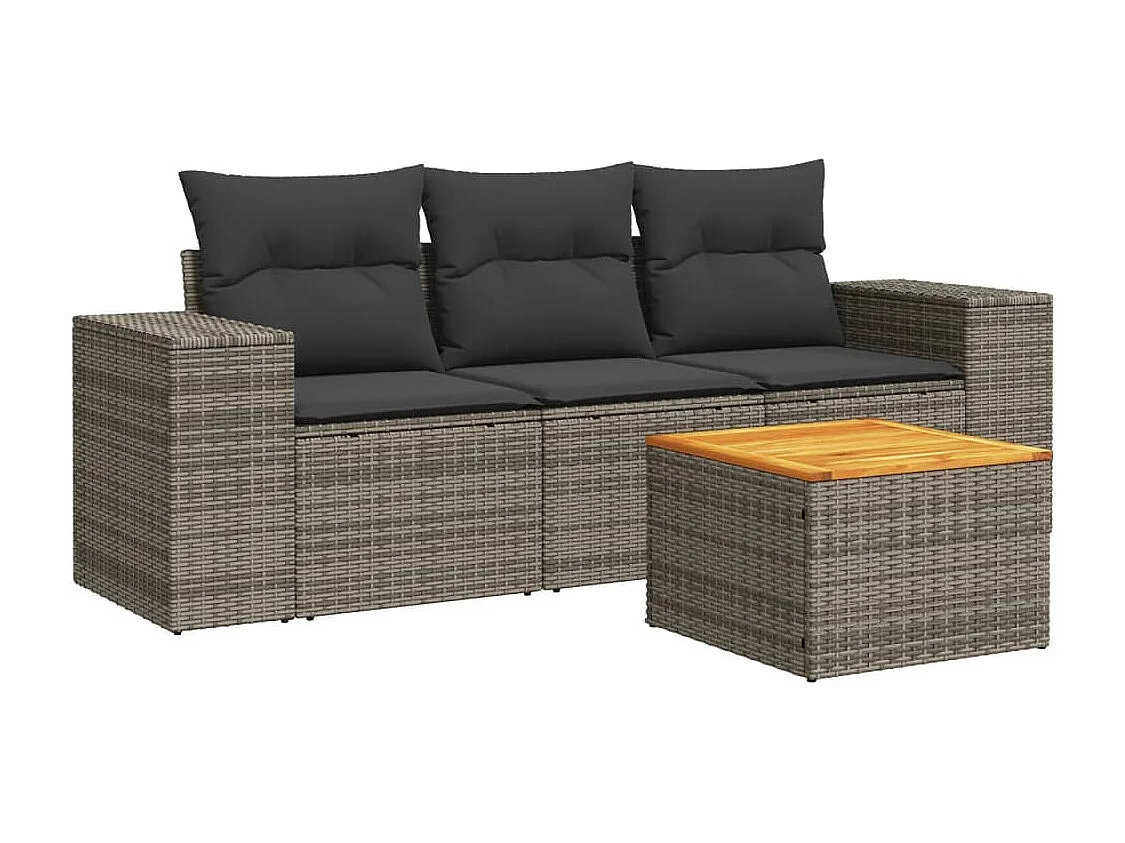 4-delige Loungeset met kussens poly rattan grijs NL36133